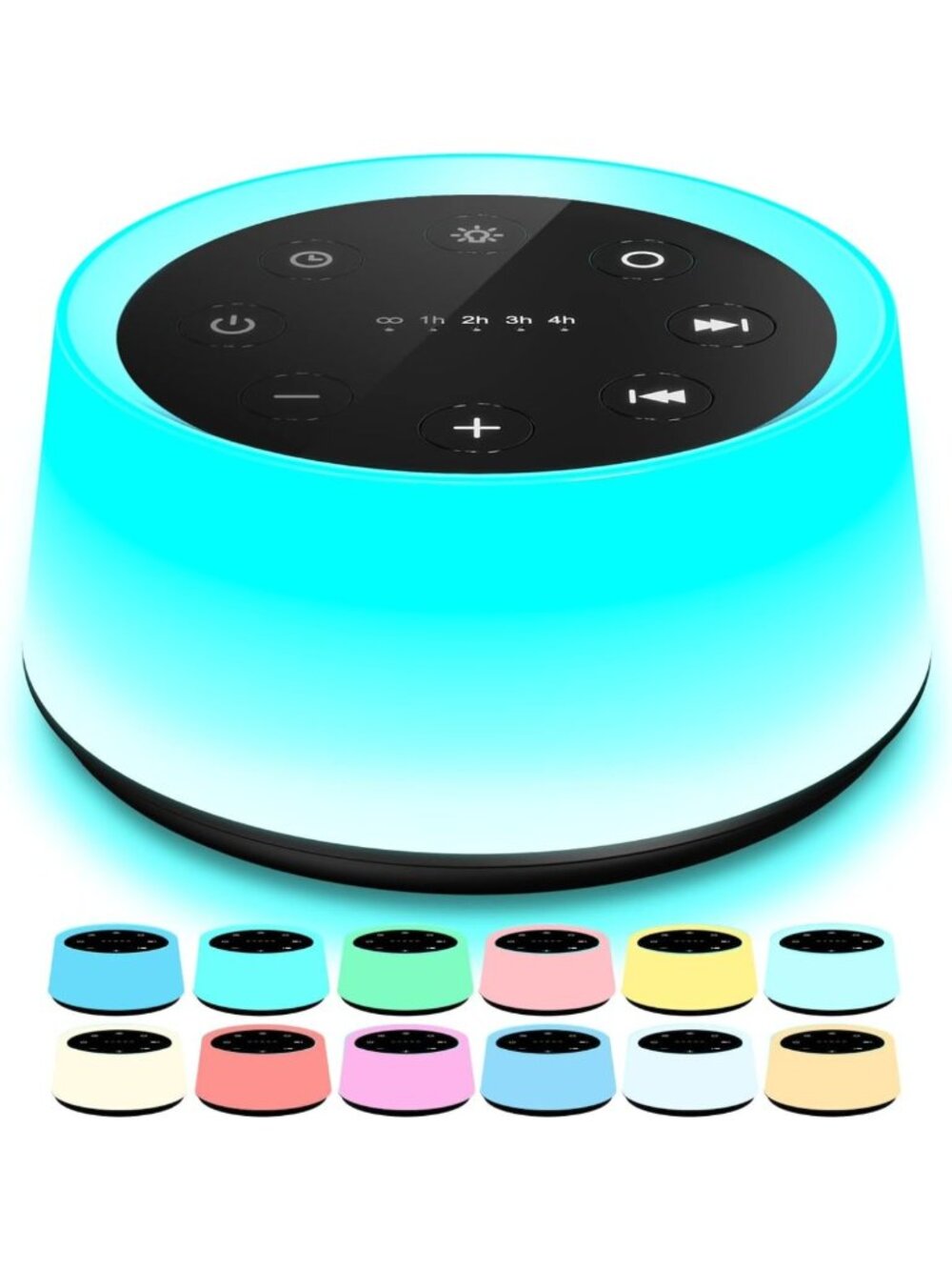Soothing Sound Machine & White Noise with 30 Sounds, 12 Colors, Night Light